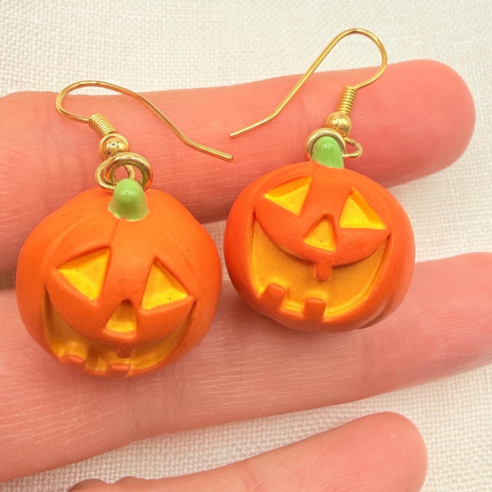 Vintage 90s 1990 HALLMARK Earrings Halloween Pumpkin Jack-O-Lantern Earrings